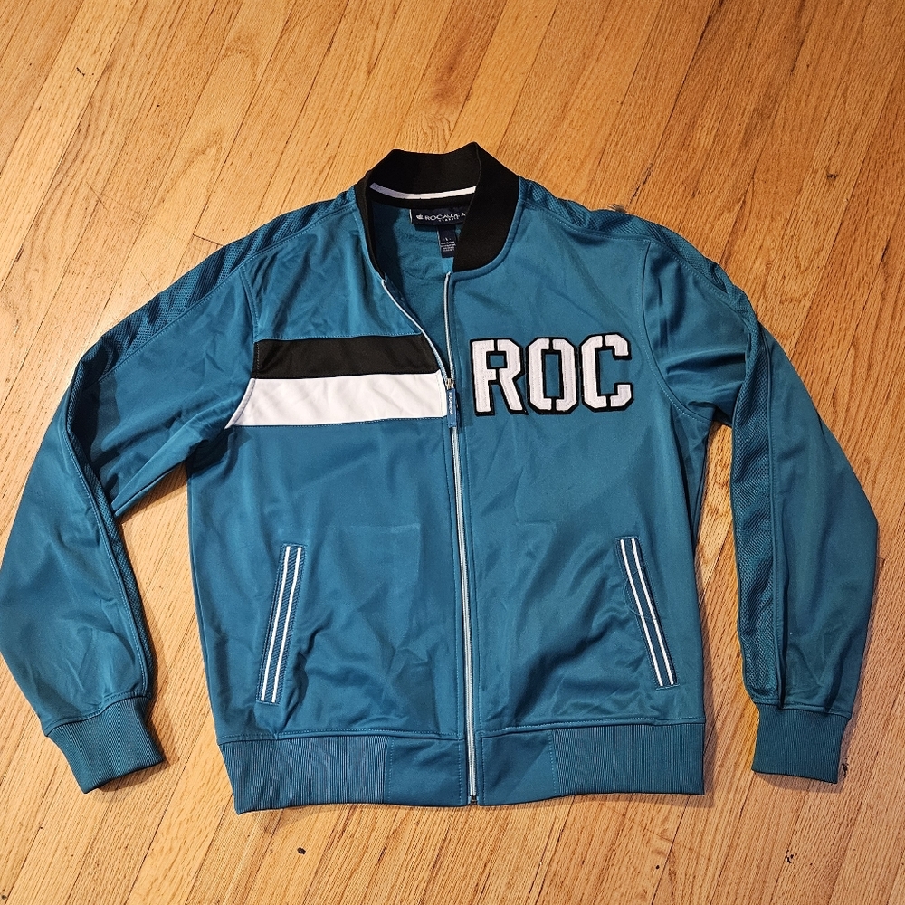 Rocawear Classic Green Satin polyester track jacket with pockets Sz L